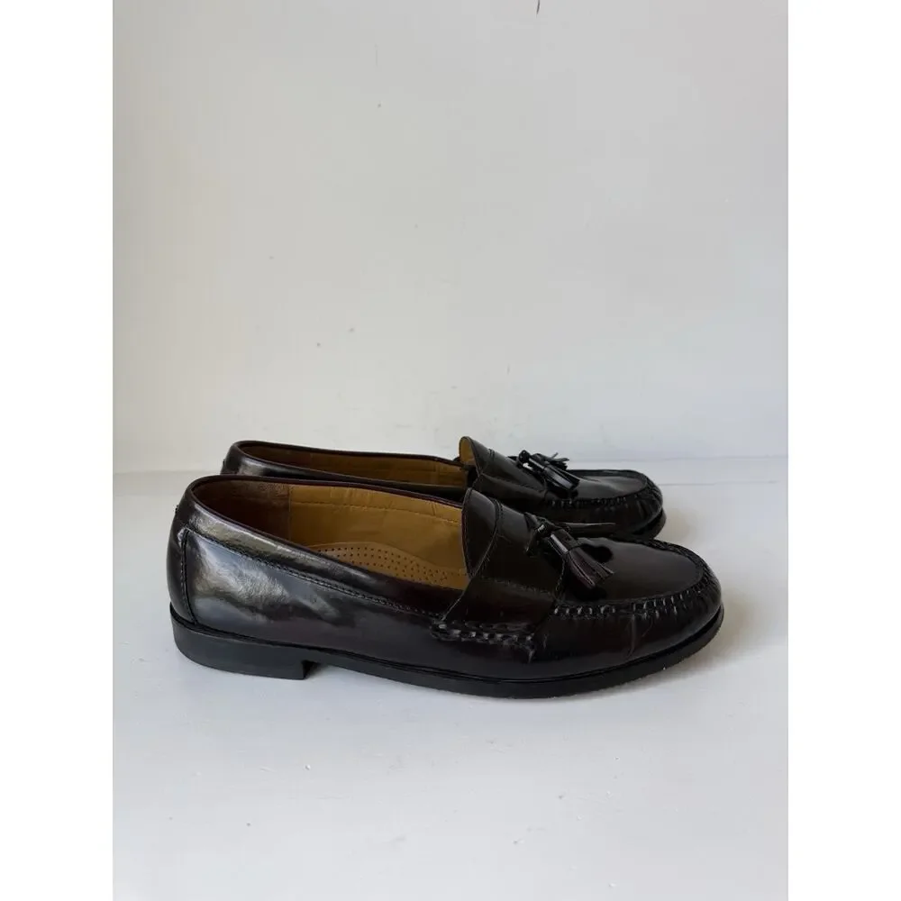 Cole Haan 03507 Burgundy Leather Pinch Tassel Dress Loafers Shoes Mens 10.5 D